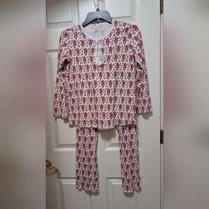 Roller Rabbit Monkey Pajamas Set in Pink And White Henley Size XS